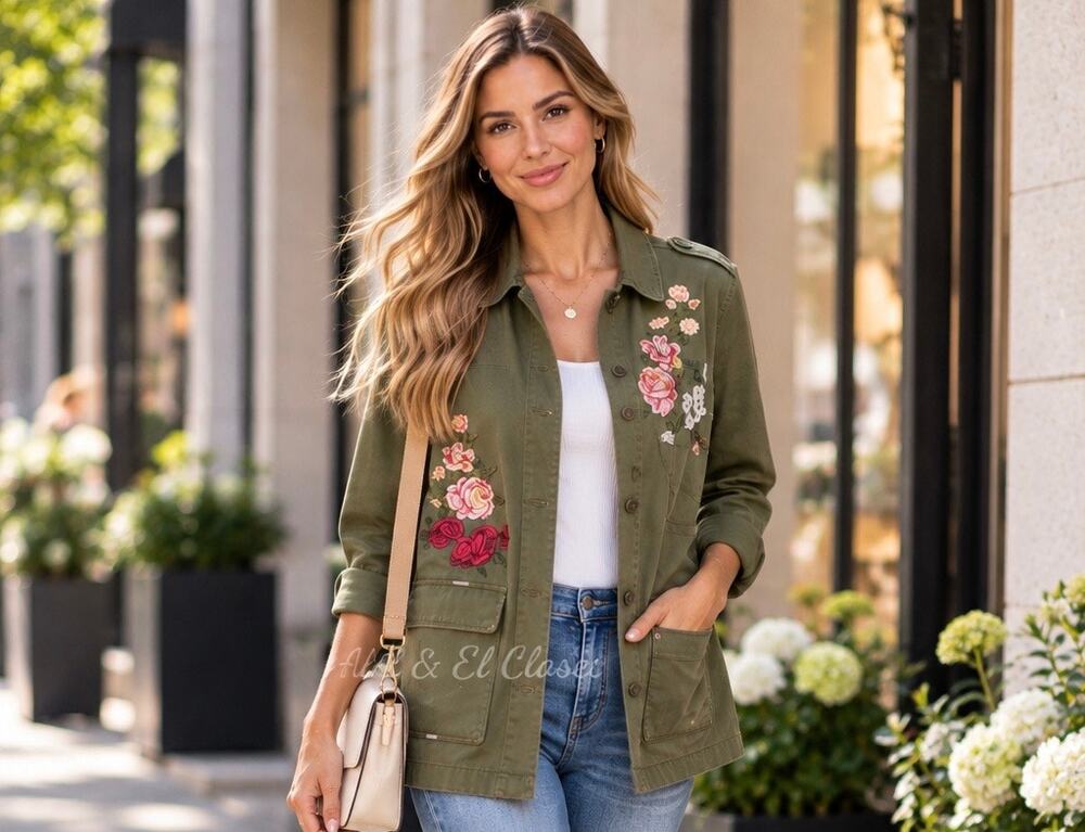 Maurices Floral Embroidered Utility Jacket Olive Green XS NWT